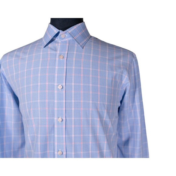 Charles Tyrwhitt Mens Dress Shirt Button Up Blue Pink Plaid Check Slim Fit 17 34 - Picture 5 of 8